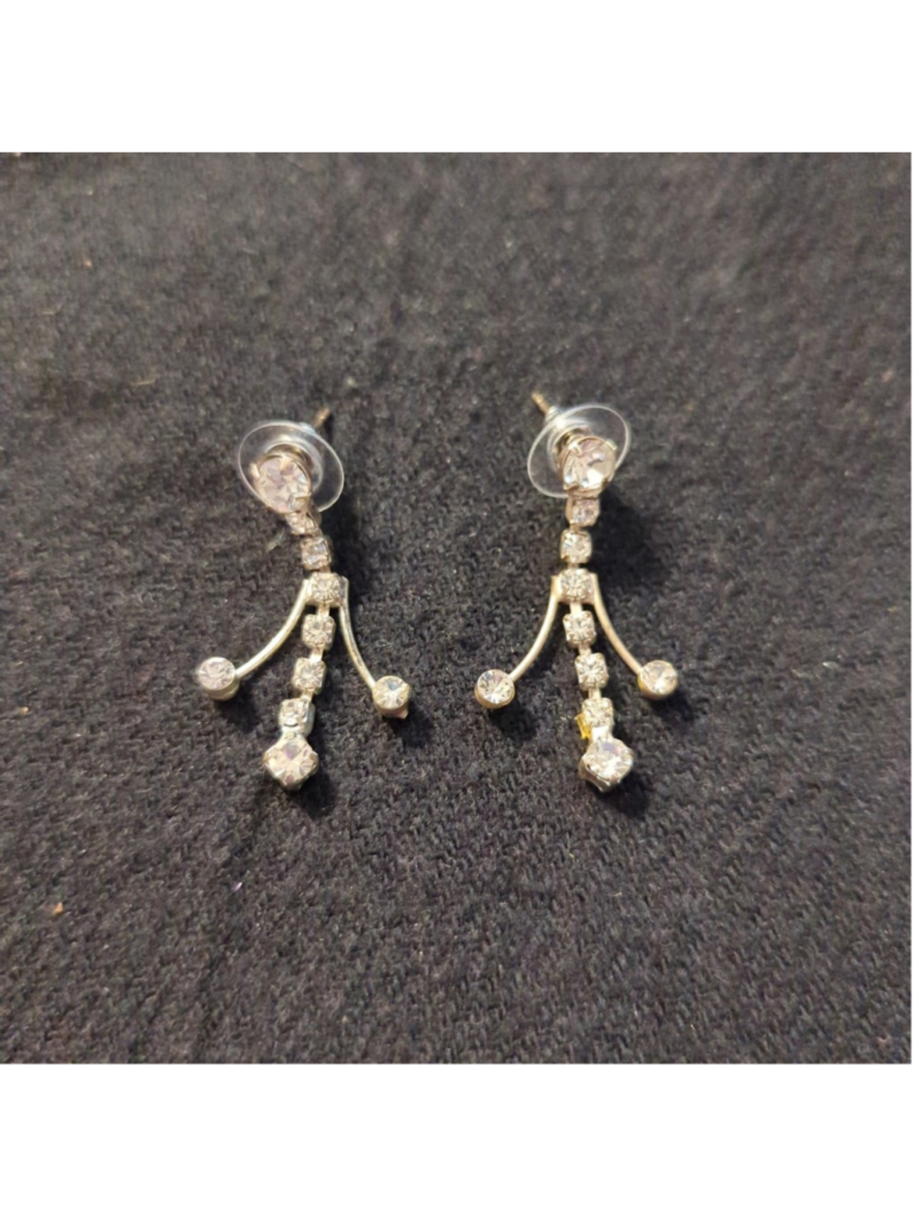 Silver Tone Clear Rhinestone Dangle Statement Earrings